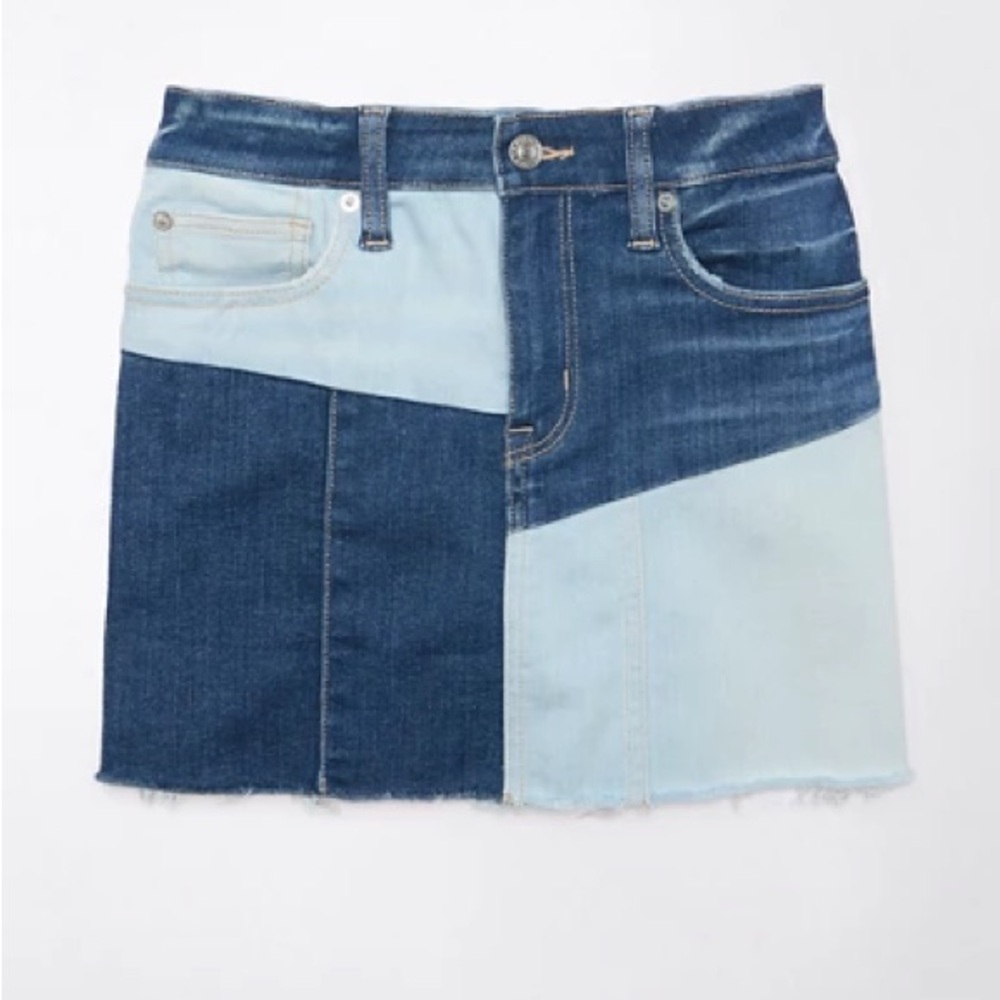 Ae Stretch High-Waisted Patchwork Denim Mini Skirt - image 1